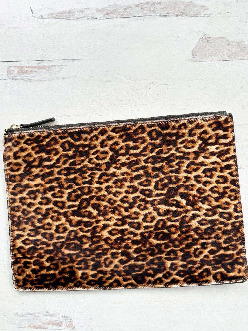 Mark & Graham • Leopard Calf Hair Zip Flat Pouch Clutch - Picture 5 of 14